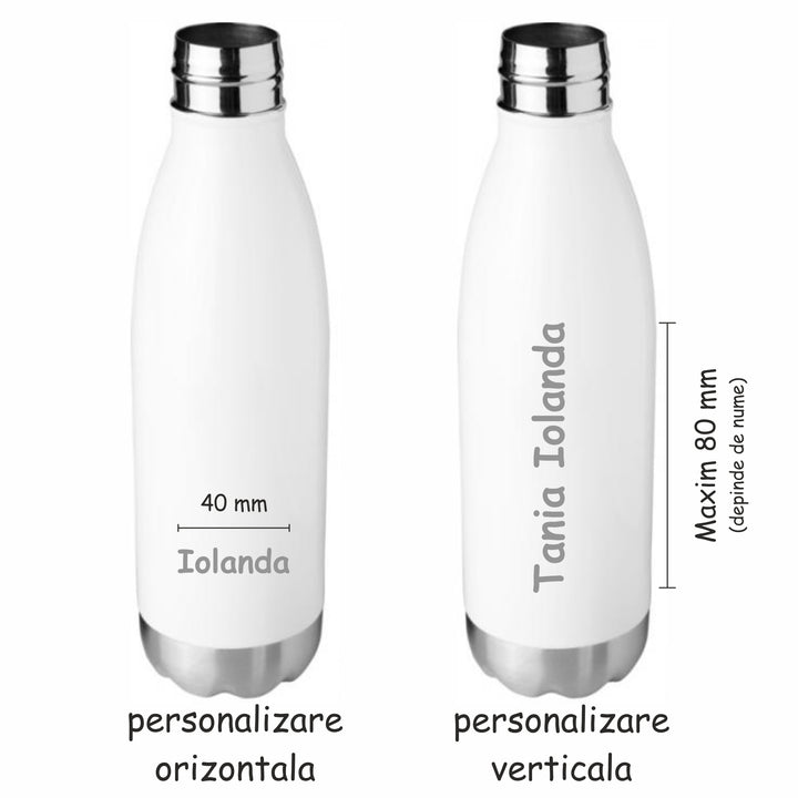 Sticla Termos din Inox, Personalizata, Pereti Dubli, Alb