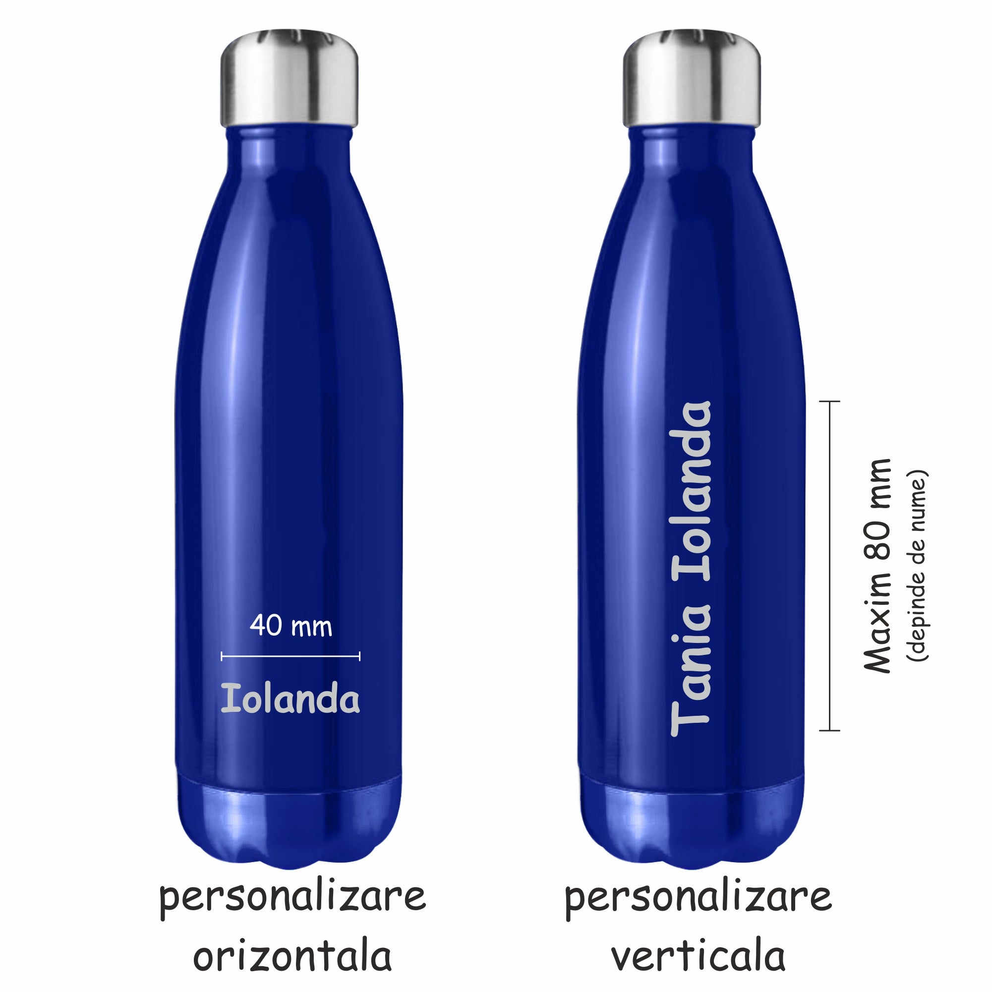 Sticla Termos din inox, personalizata in stilul tau, pereti dubli, Albastru