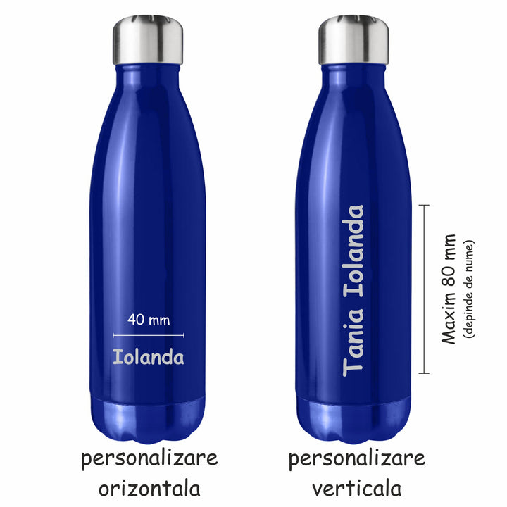 Sticla Termos din inox, personalizata in stilul tau, pereti dubli, Albastru