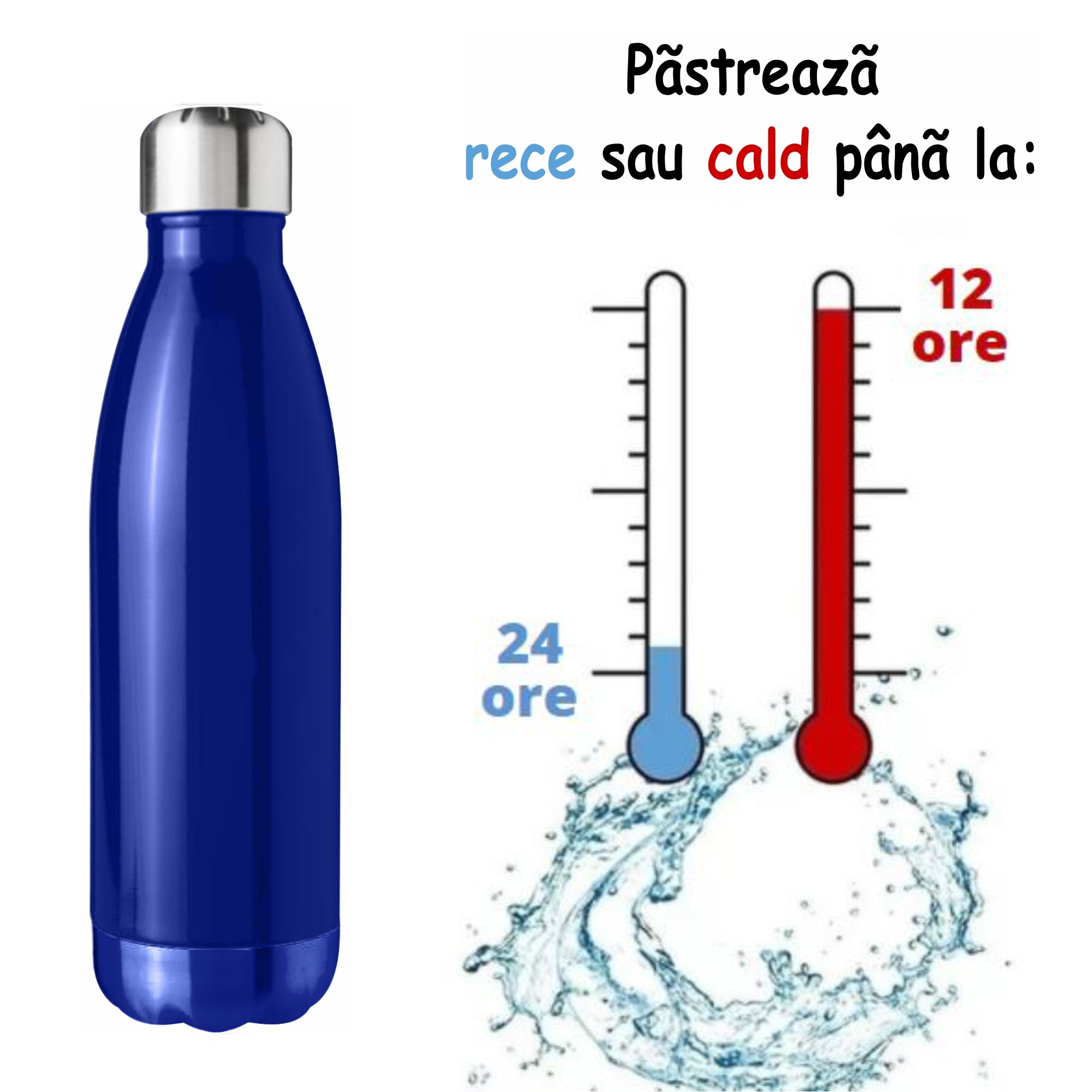 Sticla Termos din inox, personalizata in stilul tau, pereti dubli, Albastru