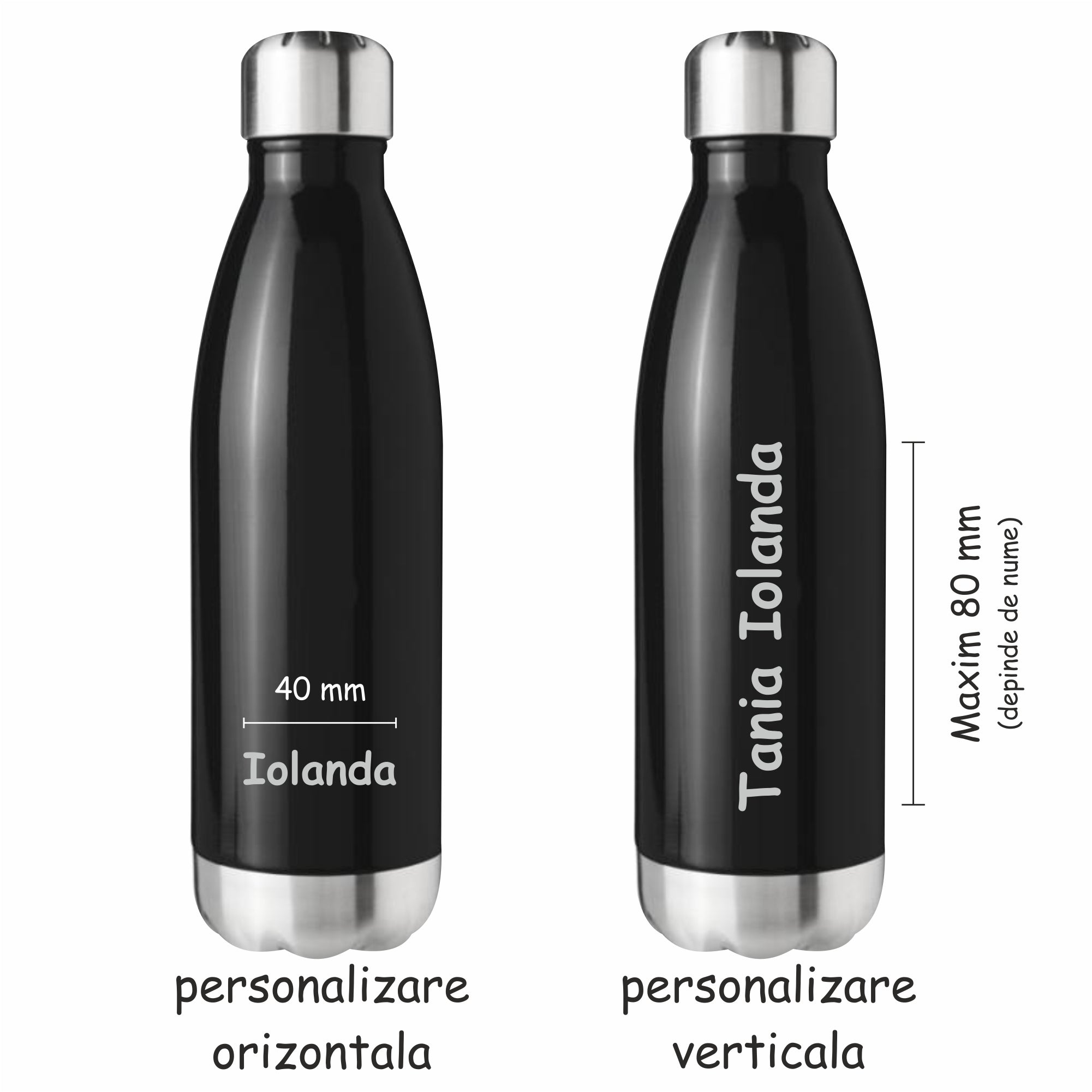 Sticla Termos din Inox, Personalizata cu numele tau, Pereti Dubli, 0.5 L, Negru