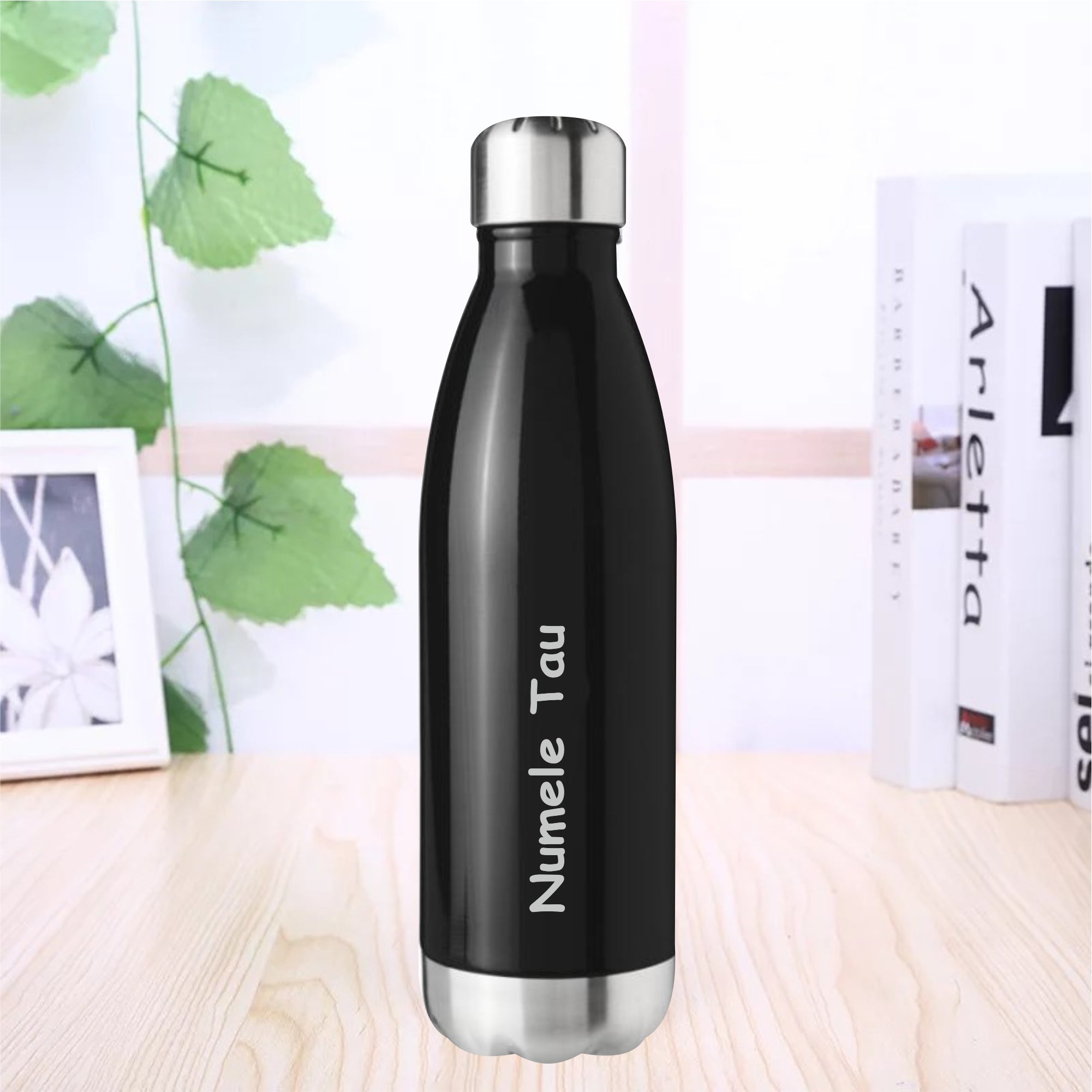 Sticla Termos din Inox, Personalizata cu numele tau, Pereti Dubli, 0.5 L, Negru