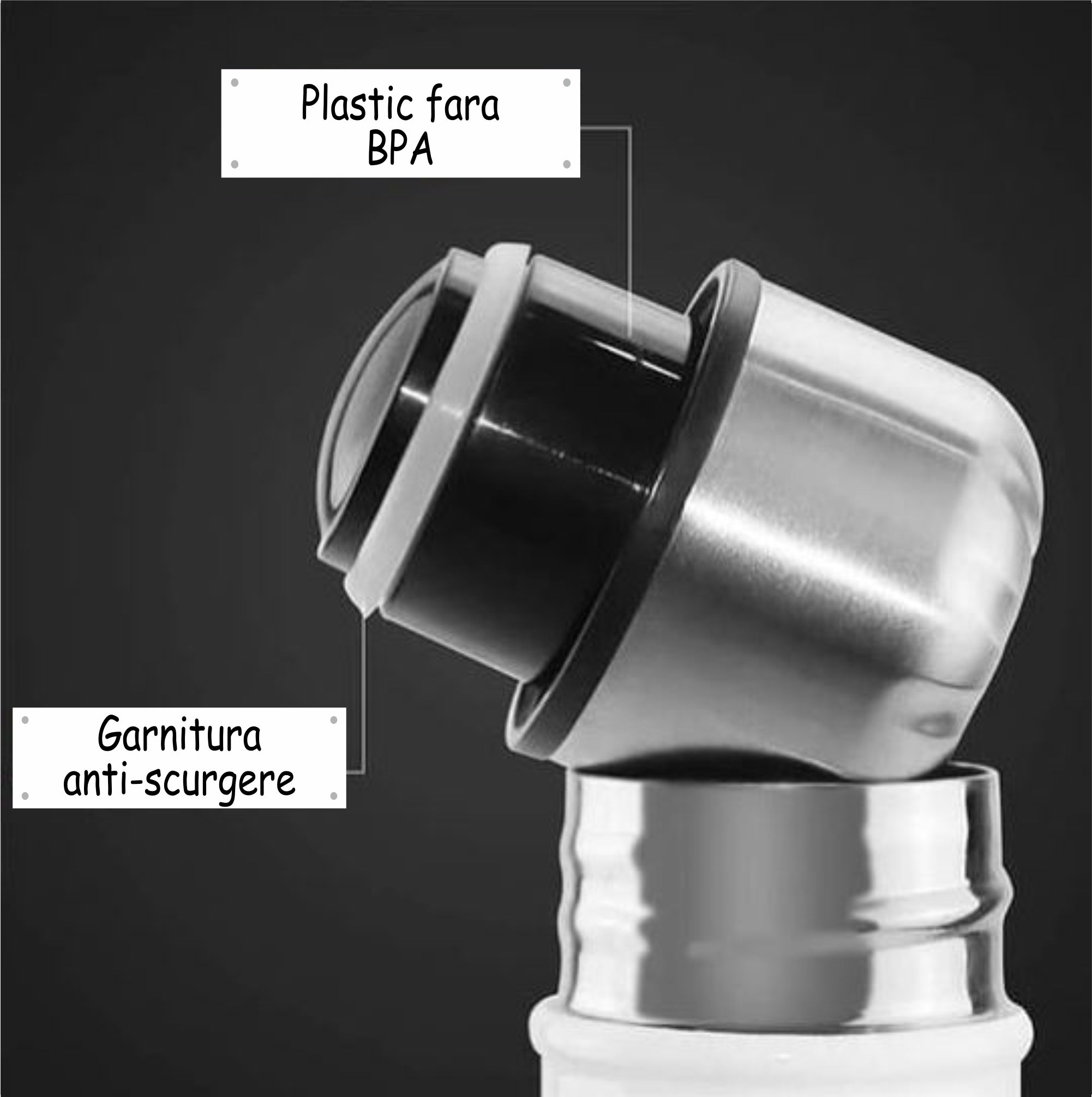 Sticla Termos din Inox, Personalizata cu numele tau, Pereti Dubli, 0.5 L, Negru