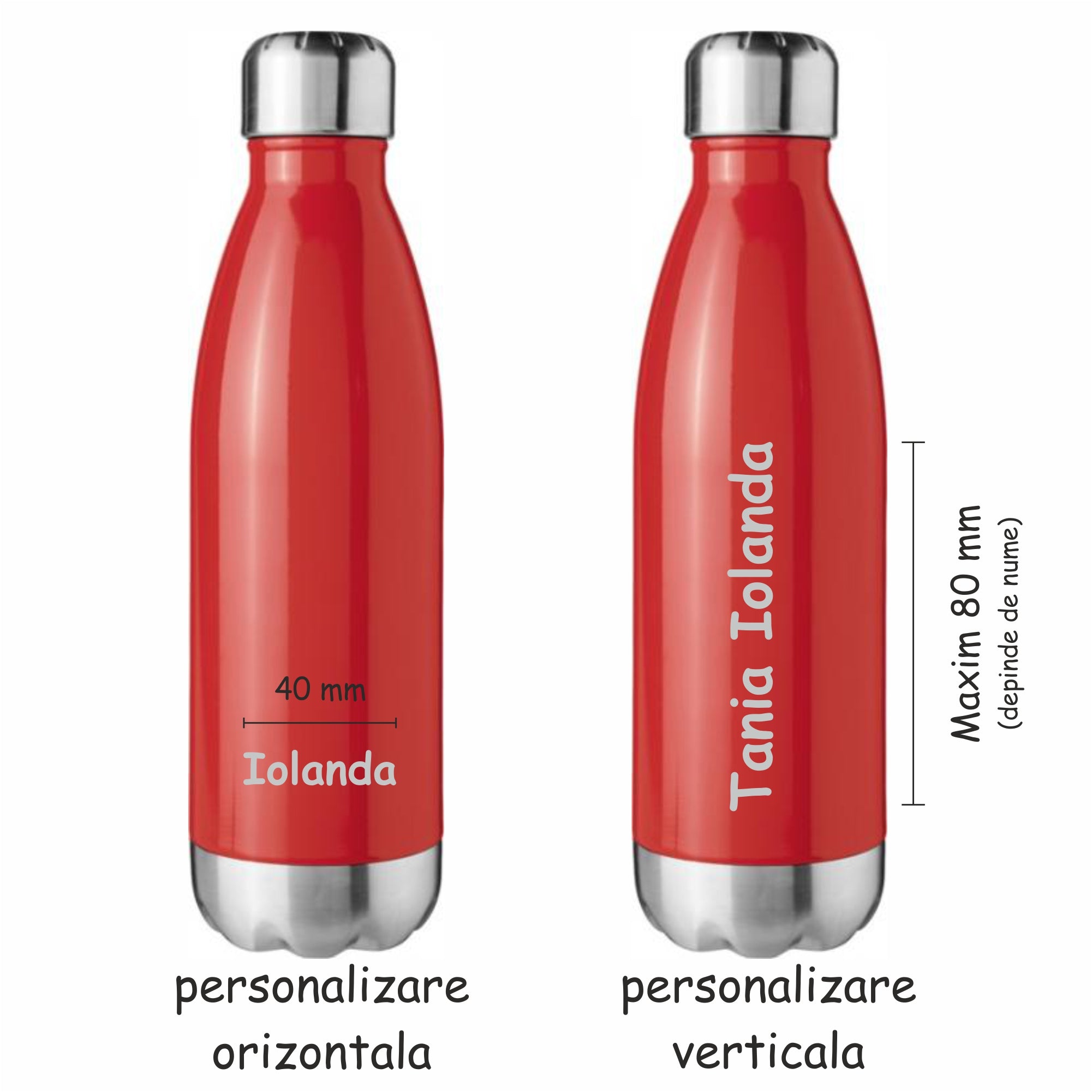 Sticla Termos din Inox, Personalizata cu numele tau, Pereti Dubli, 0.5 L, Rosu Lucios
