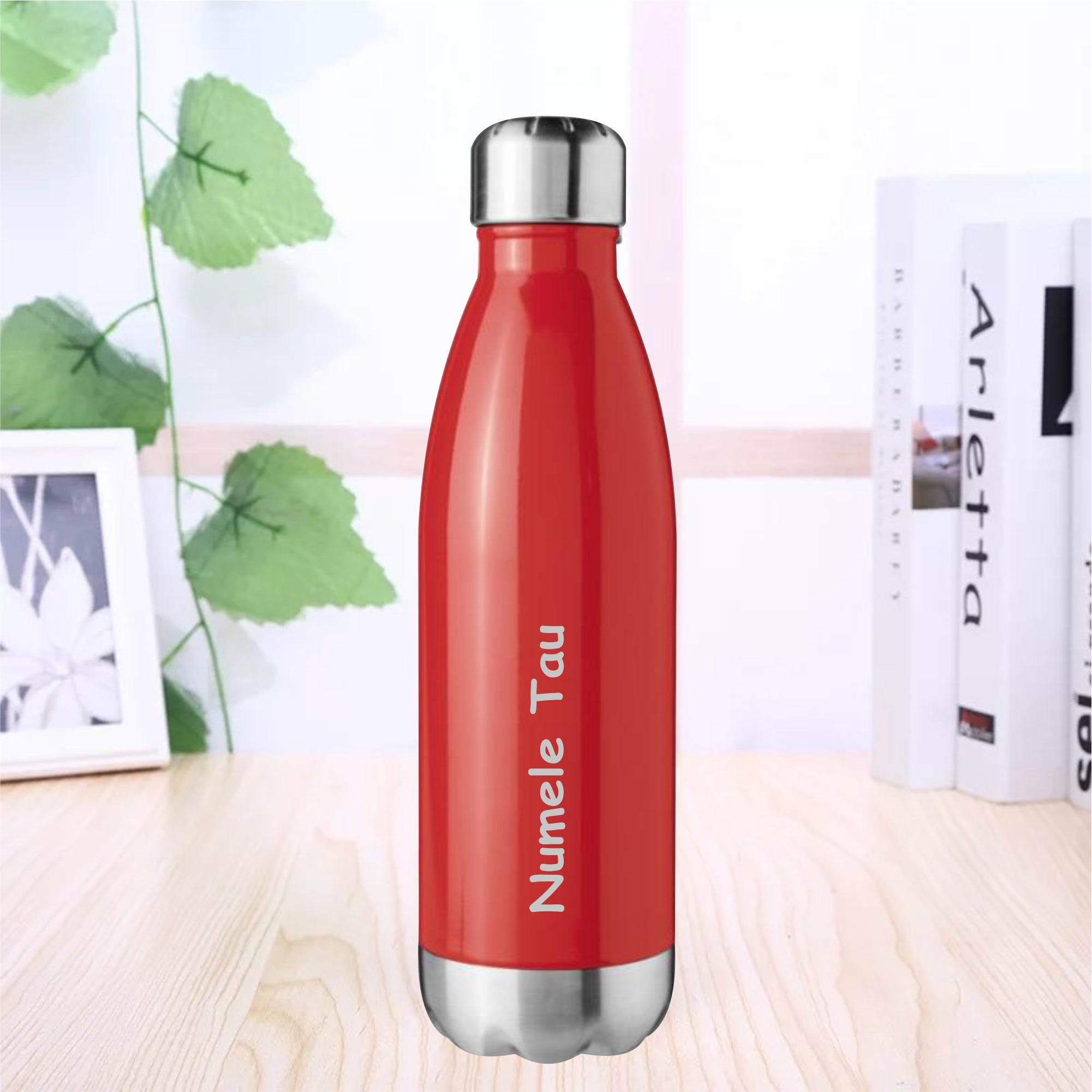 Sticla Termos din Inox, Personalizata cu numele tau, Pereti Dubli, 0.5 L, Rosu Lucios