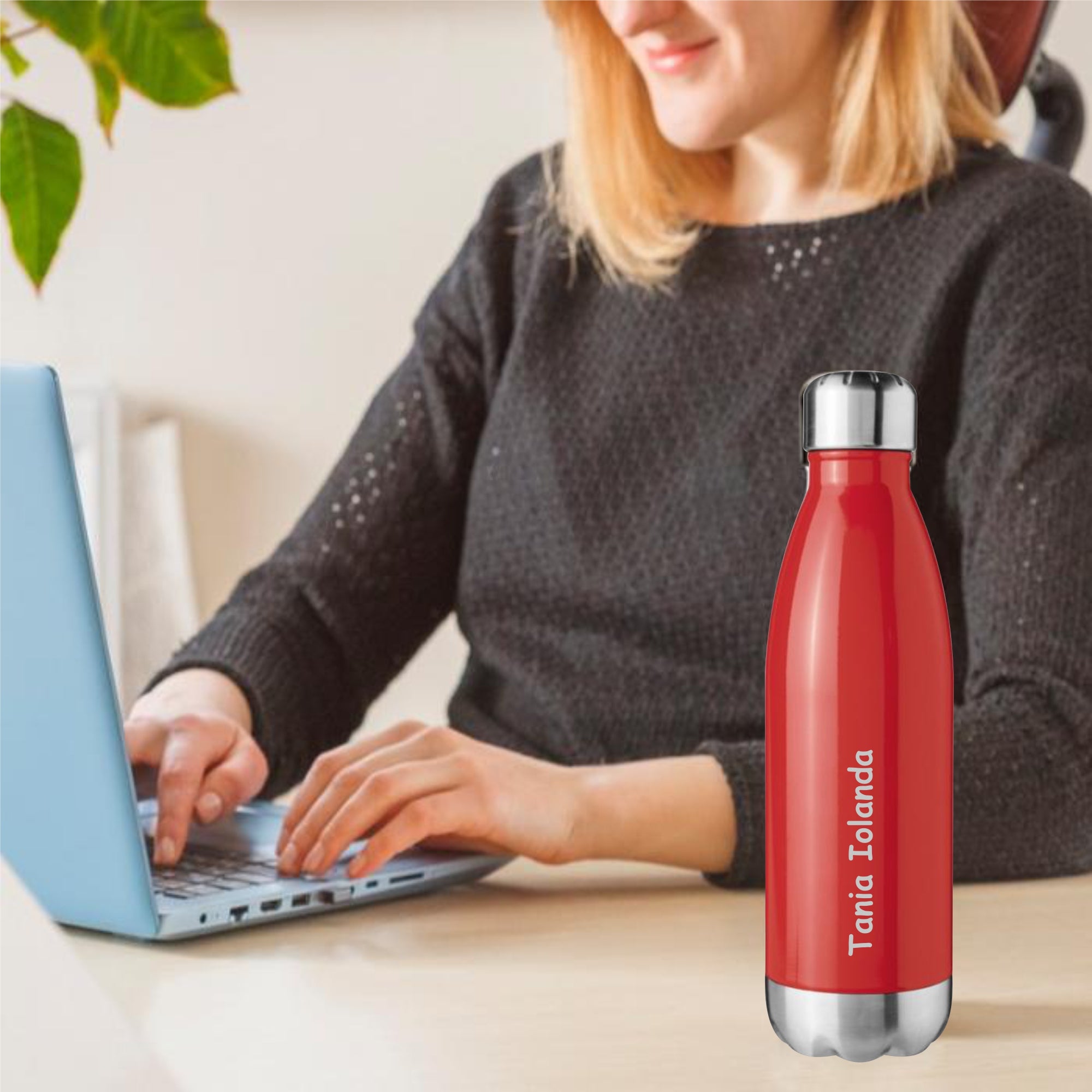 Sticla Termos din Inox, Personalizata cu numele tau, Pereti Dubli, 0.5 L, Rosu Lucios